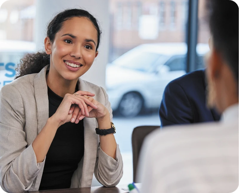 lady talking to a loan officer